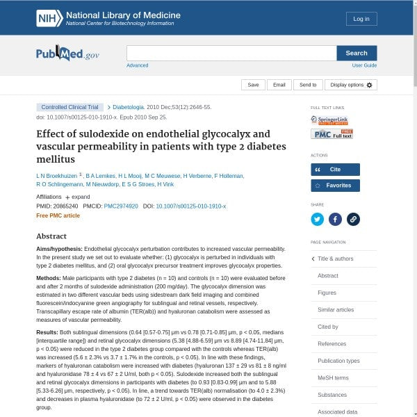 Effect of sulodexide on endothelial glycocalyx and vascular permeability in patients with type 2 diabetes mellitus