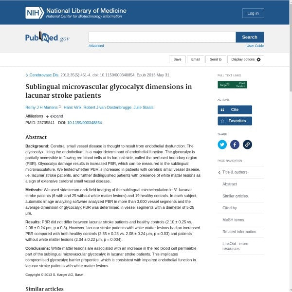 Sublingual microvascular glycocalyx dimensions in lacunar stroke patients