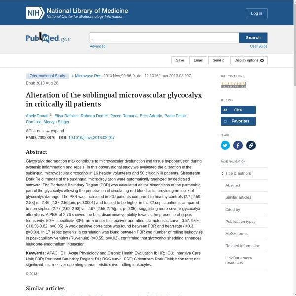 Alteration of the sublingual microvascular glycocalyx in critically ill patients