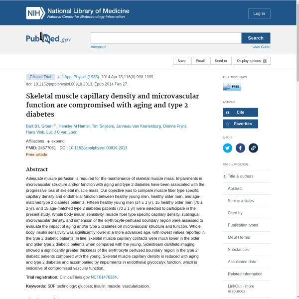 Skeletal muscle capillary density and microvascular function are compromised with aging and type 2 diabetes