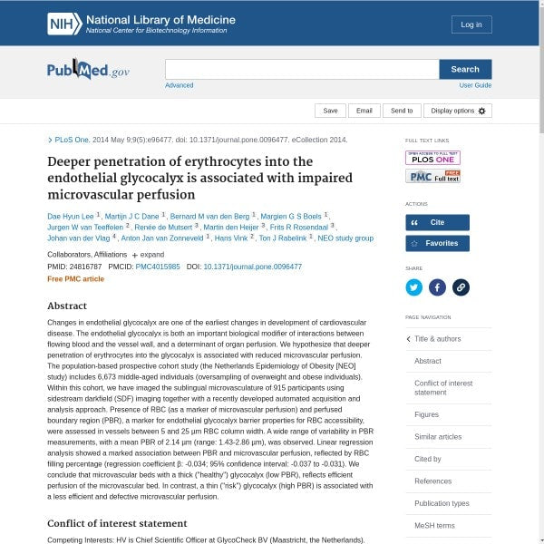 Deeper penetration of erythrocytes into the endothelial glycocalyx is associated with impaired microvascular perfusion