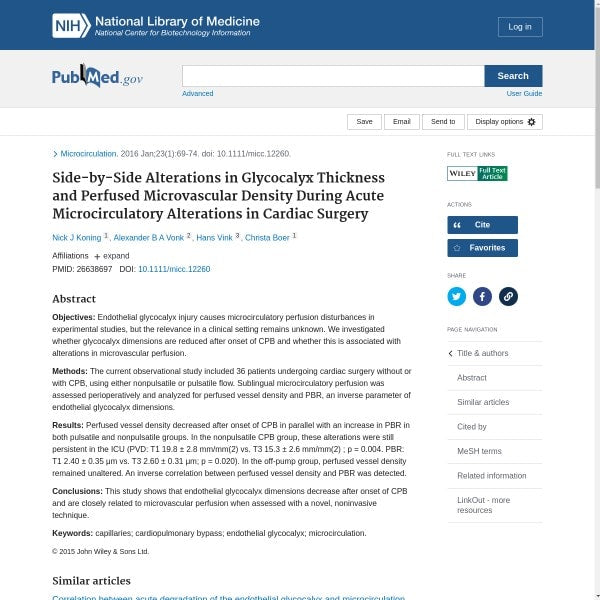 Side-by-Side Alterations in Glycocalyx Thickness and Perfused Microvascular Density During Acute Microcirculatory Alterations in Cardiac Surgery