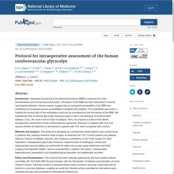 Protocol for intraoperative assessment of the human cerebrovascular glycocalyx.