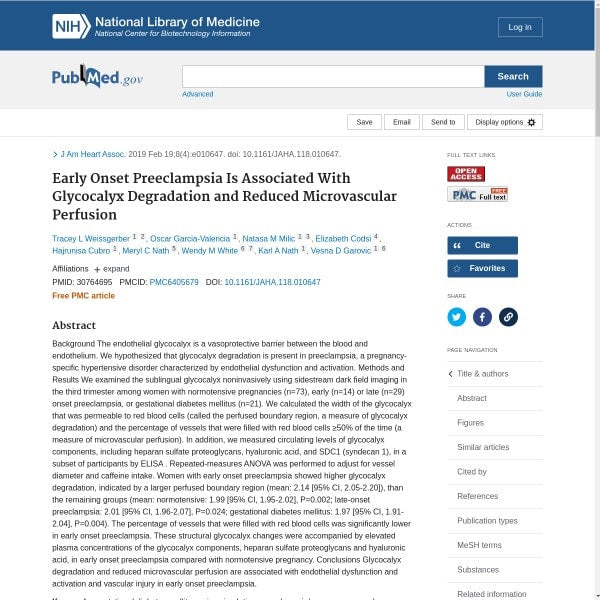 Early Onset Preeclampsia Is Associated With Glycocalyx Degradation and Reduced Microvascular Perfusion