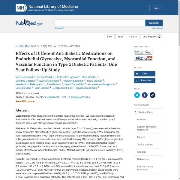 Effects of Different Antidiabetic Medications on Endothelial Glycocalyx, Myocardial Function, and Vascular Function in Type 2 Diabetic Patients: One Year Follow-Up Study