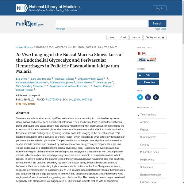 In Vivo Imaging of the Buccal Mucosa Shows Loss of the Endothelial Glycocalyx and Perivascular Hemorrhages in Pediatric Plasmodium falciparum Malaria