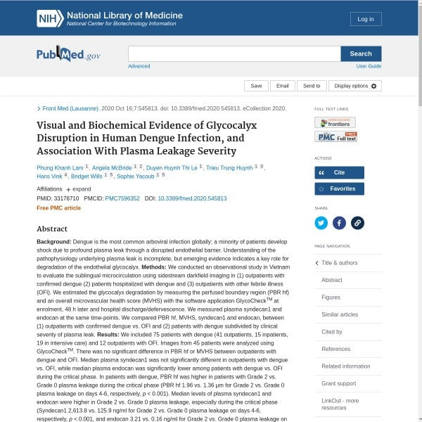 Visual and Biochemical Evidence of Glycocalyx Disruption in Human Dengue Infection, and Association With Plasma Leakage Severity