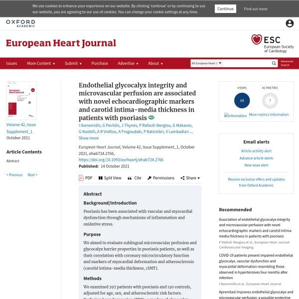Endothelial glycocalyx integrity and microvascular perfusion are associated with novel echocardiographic markers and carotid intima-media thickness in patients with psoriasis