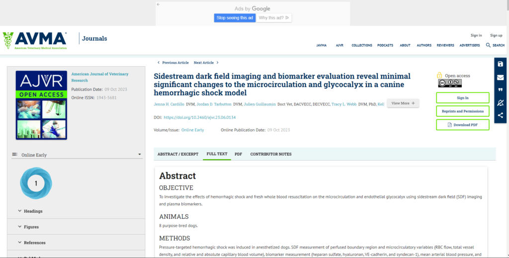 Sidestream dark field imaging and biomarker evaluation reveal minimal significant changes to the microcirculation and glycocalyx in a canine hemorrhagic shock model