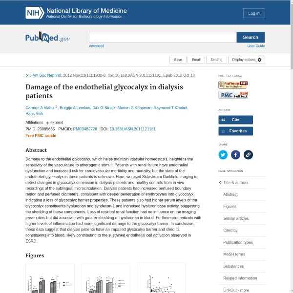 Damage of the endothelial glycocalyx in dialysis patients
