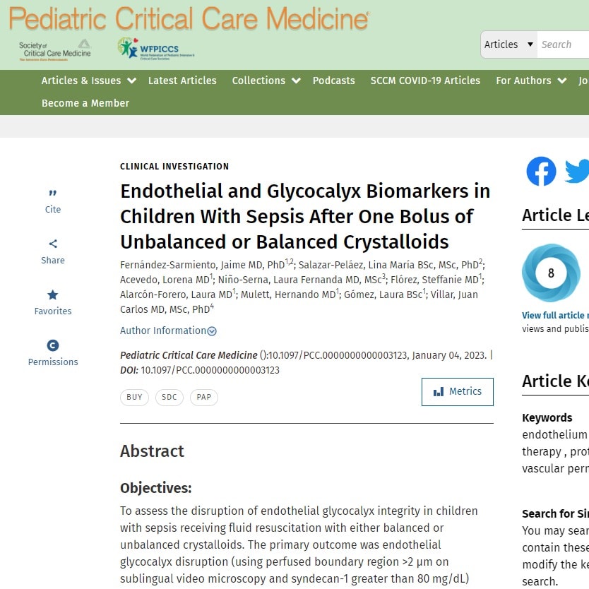 Endothelial and Glycocalyx Biomarkers in Children With Sepsis After One Bolus of Unbalanced or Balanced Crystalloids