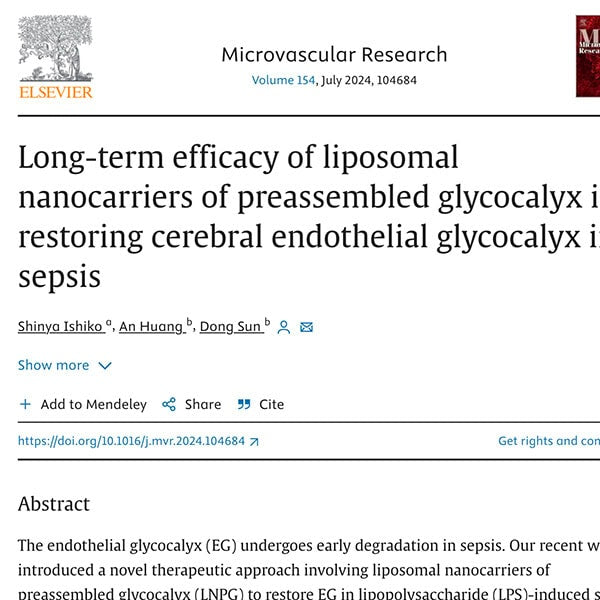 Long-term efficacy of liposomal nanocarriers of preassembled glycocalyx in restoring cerebral endothelial glycocalyx in sepsis