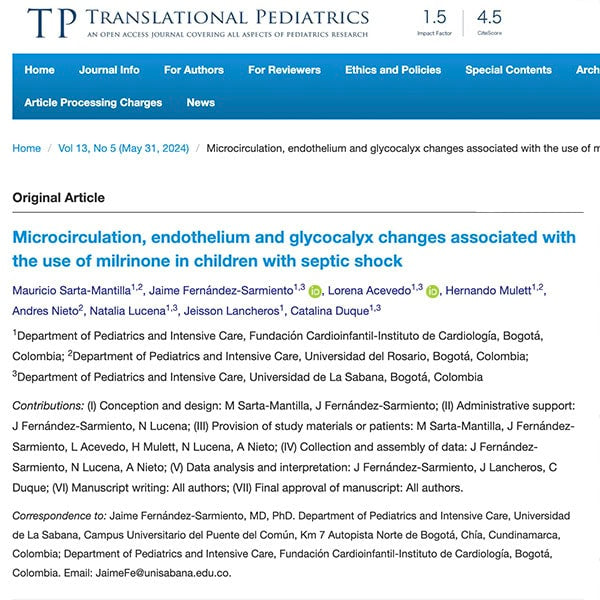 Microcirculation, endothelium and glycocalyx changes associated with the use of milrinone in children with septic shock