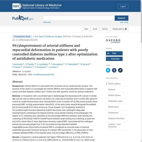 P673 Improvement of arterial stiffness and myocardial deformation in patients with poorly controlled diabetes mellitus type 2 after optimization of antidiabetic medication