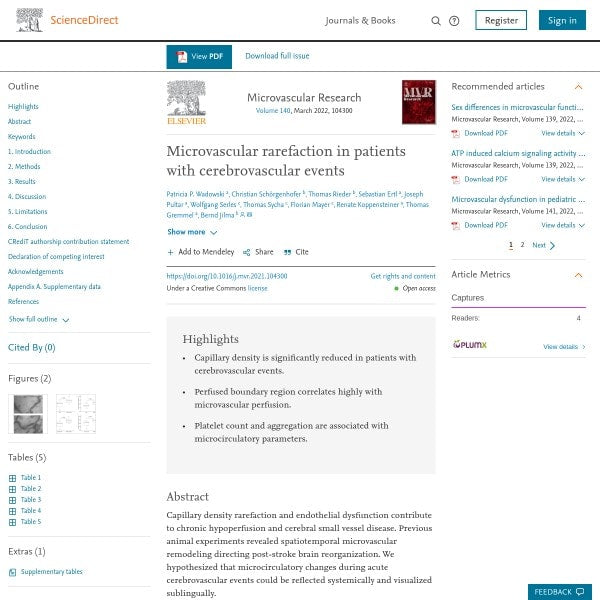 Microvascular rarefaction in patients with cerebrovascular events