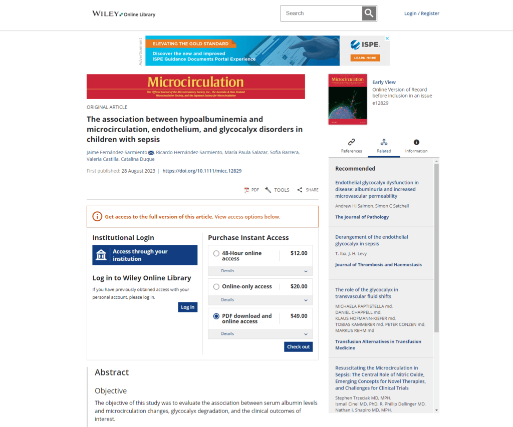 The association between hypoalbuminemia and microcirculation, endothelium, and glycocalyx disorders in children with sepsis