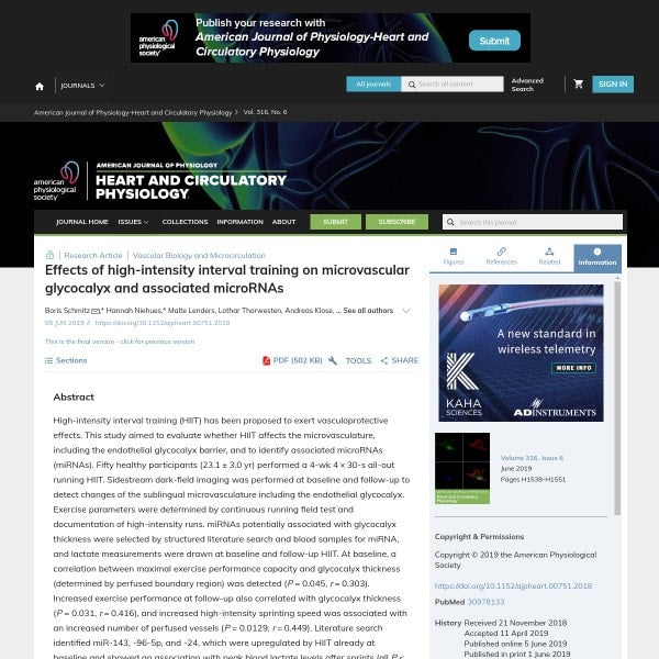 Effects of high-intensity interval training on microvascular glycocalyx and associated microRNAs