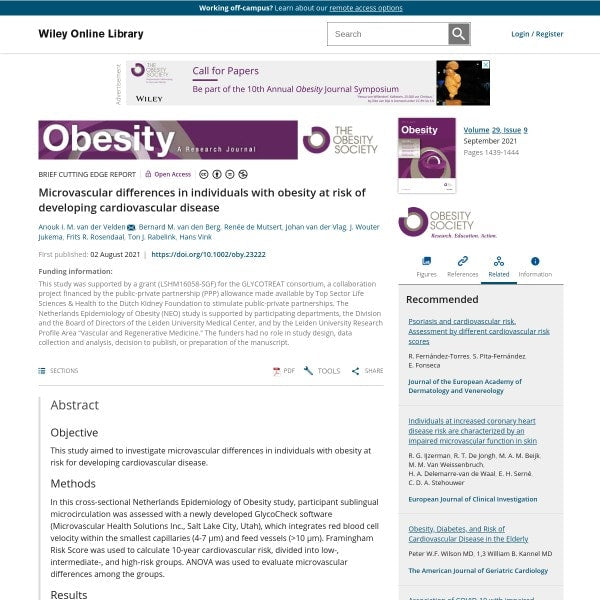 Microvascular Differences in Individuals With Obesity At Risk of Developing Cardiovascular Disease