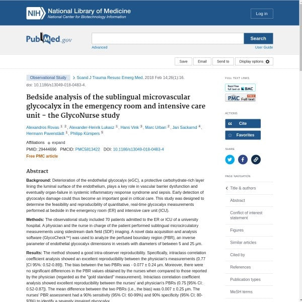 Bedside analysis of the sublingual microvascular glycocalyx in the emergency room and intensive care unit – the GlycoNurse study