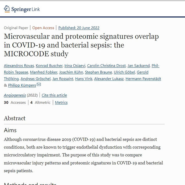 Microvascular and proteomic signatures overlap in COVID-19 and bacterial sepsis: the MICROCODE study