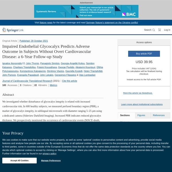 Impaired Endothelial Glycocalyx Predicts Adverse Outcome in Subjects Without Overt Cardiovascular Disease: a 6-Year Follow-up Study