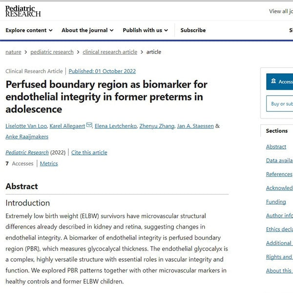 Perfused boundary region as biomarker for endothelial integrity in former preterms in adolescence