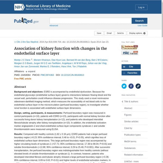 Association of kidney function with changes in the endothelial surface layer