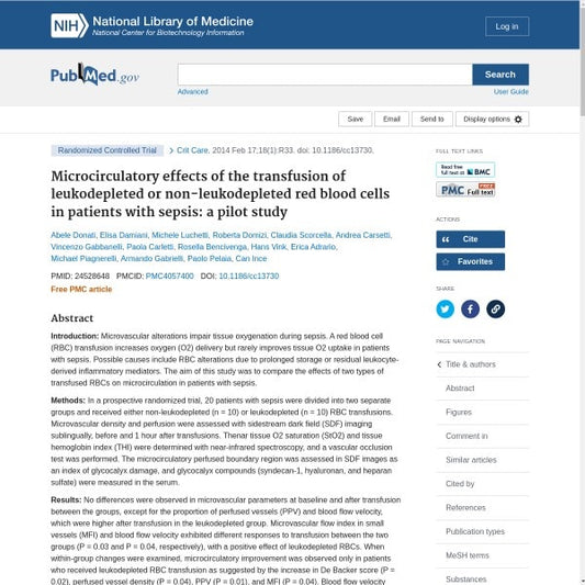 Microcirculatory effects of the transfusion of leukodepleted or non-leukodepleted red blood cells in patients with sepsis: a pilot study