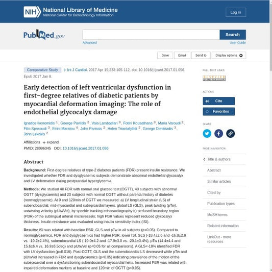 Early detection of left ventricular dysfunction in first-degree relatives of diabetic patients by myocardial deformation imaging: The role of endothelial glycocalyx damage