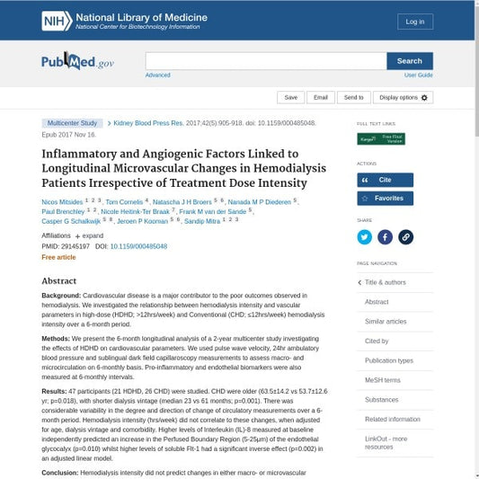 Inflammatory and Angiogenic Factors Linked to Longitudinal Microvascular Changes in Hemodialysis Patients Irrespective of Treatment Dose Intensity