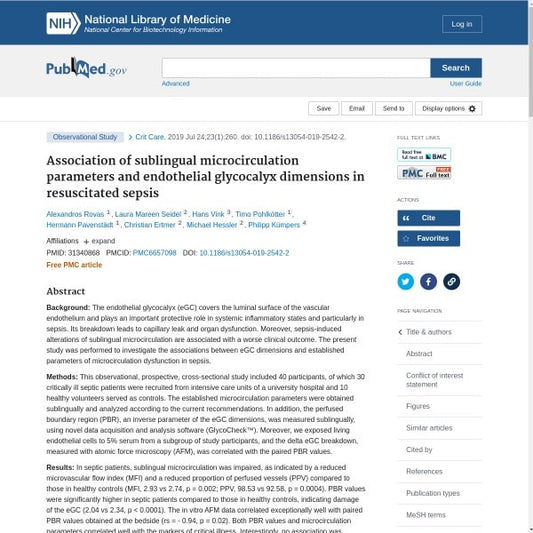 Association of sublingual microcirculation parameters and endothelial glycocalyx dimensions in resuscitated sepsis