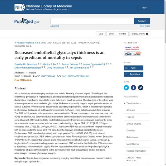 Decreased endothelial glycocalyx thickness is an early predictor of mortality in sepsis