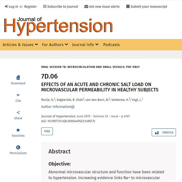 Effect of an acute and chronic slat load on microvascular permeability in healthy subjects.