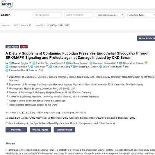 A Dietary Supplement Containing Fucoidan Preserves Endothelial Glycocalyx through ERK/MAPK Signaling and Protects against Damage Induced by CKD Serum