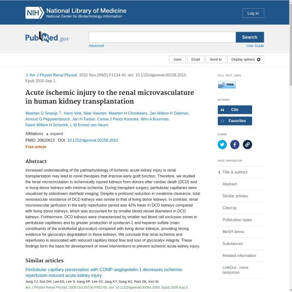Acute ischemic injury to the renal microvasculature in human kidney transplantation