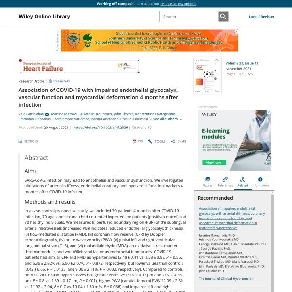 Association of COVID-19 with impaired endothelial glycocalyx, vascular function and myocardial deformation four months after infection